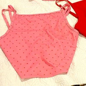 Kortni Jean pink hearts squared up swim top